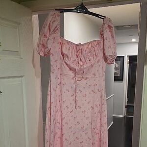 Marthea Pink Floral Dress with Puff Sleeves